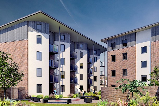 Marketing CGI for Norfolk Estates - city centre balcony apartments