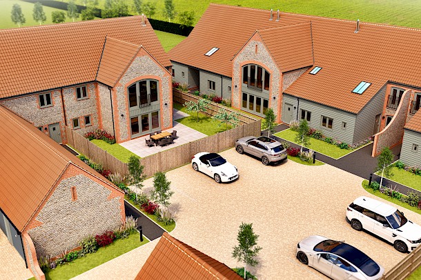 Elevated courtyard view for North Norfolk development