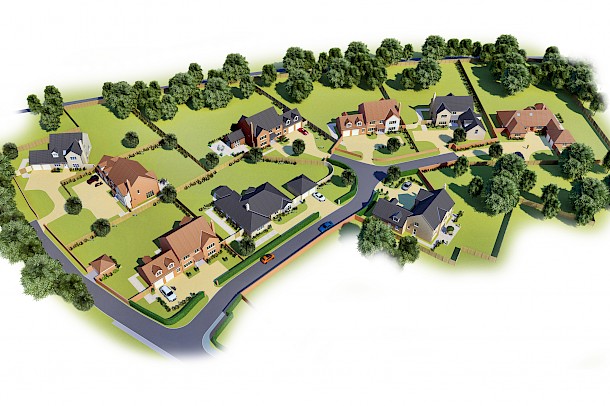 Aerial site image for rural Norfolk development