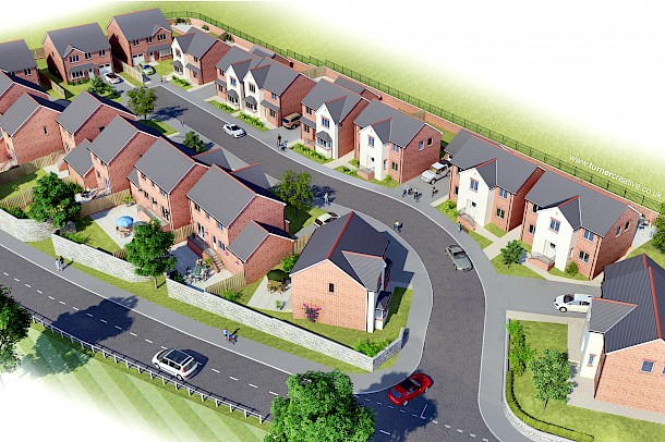 Birdseye aerial street view for detached and semi-detached houses