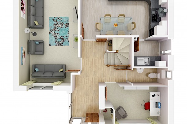 3D floor plan interior for contemporary home