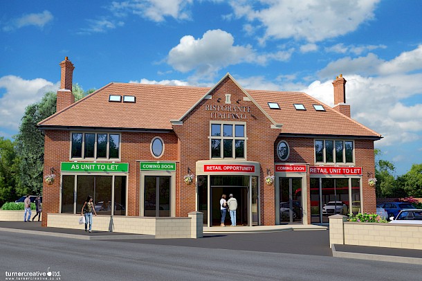 Planning image for renovated pub conversion to retail